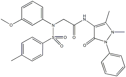 N-(1,5-dimethyl-3-oxo-2-phenyl-2,3-dihydro-1H-pyrazol-4-yl)-2-{3-methoxy[(4-methylphenyl)sulfonyl]anilino}acetamide 化学構造式