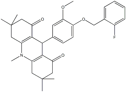 9-{4-[(2-fluorobenzyl)oxy]-3-methoxyphenyl}-3,3,6,6,10-pentamethyl-3,4,6,7,9,10-hexahydro-1,8(2H,5H)-acridinedione 结构式
