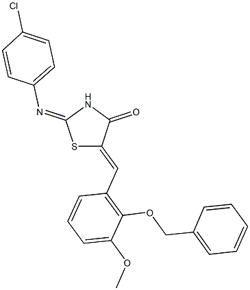 5-[2-(benzyloxy)-3-methoxybenzylidene]-2-[(4-chlorophenyl)imino]-1,3-thiazolidin-4-one,501914-91-6,结构式