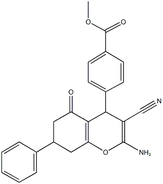 methyl 4-(2-amino-3-cyano-5-oxo-7-phenyl-5,6,7,8-tetrahydro-4H-chromen-4-yl)benzoate Struktur