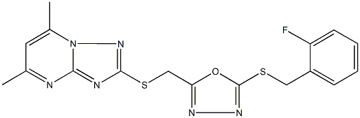 2-[({5-[(2-fluorobenzyl)sulfanyl]-1,3,4-oxadiazol-2-yl}methyl)sulfanyl]-5,7-dimethyl[1,2,4]triazolo[1,5-a]pyrimidine 结构式