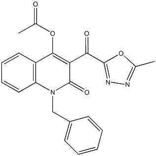 1-benzyl-3-[(5-methyl-1,3,4-oxadiazol-2-yl)carbonyl]-2-oxo-1,2-dihydro-4-quinolinyl acetate 化学構造式