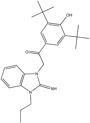 1-(3,5-ditert-butyl-4-hydroxyphenyl)-2-(2-imino-3-propyl-2,3-dihydro-1H-benzimidazol-1-yl)ethanone Struktur