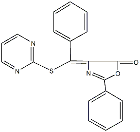 2-phenyl-4-[phenyl(2-pyrimidinylsulfanyl)methylene]-1,3-oxazol-5(4H)-one Structure
