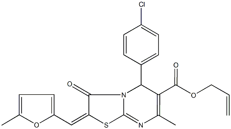 allyl 5-(4-chlorophenyl)-7-methyl-2-[(5-methyl-2-furyl)methylene]-3-oxo-2,3-dihydro-5H-[1,3]thiazolo[3,2-a]pyrimidine-6-carboxylate Struktur