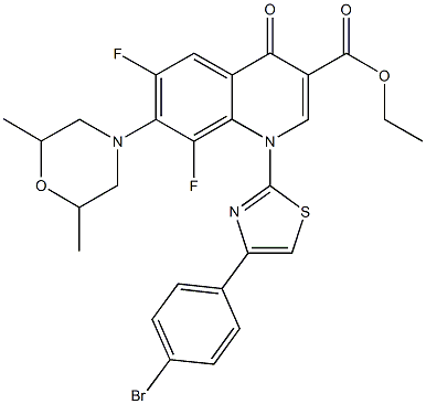 ethyl 1-[4-(4-bromophenyl)-1,3-thiazol-2-yl]-7-(2,6-dimethyl-4-morpholinyl)-6,8-difluoro-4-oxo-1,4-dihydro-3-quinolinecarboxylate 结构式