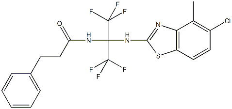 N-[1-[(5-chloro-4-methyl-1,3-benzothiazol-2-yl)amino]-2,2,2-trifluoro-1-(trifluoromethyl)ethyl]-3-phenylpropanamide Structure