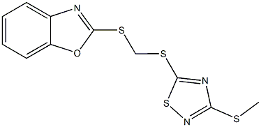 2-[({[3-(methylsulfanyl)-1,2,4-thiadiazol-5-yl]sulfanyl}methyl)sulfanyl]-1,3-benzoxazole Struktur