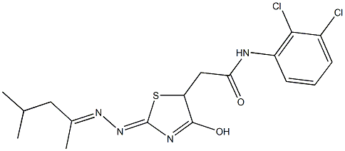 N-(2,3-dichlorophenyl)-2-{2-[(1,3-dimethylbutylidene)hydrazono]-4-hydroxy-2,5-dihydro-1,3-thiazol-5-yl}acetamide 化学構造式