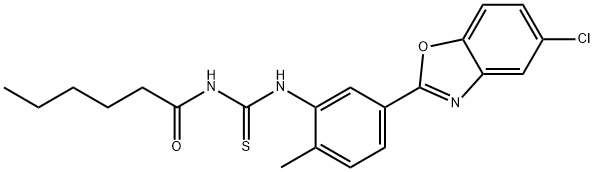 N-[5-(5-chloro-1,3-benzoxazol-2-yl)-2-methylphenyl]-N'-hexanoylthiourea 化学構造式