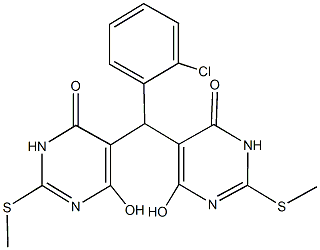 5-{(2-chlorophenyl)[4-hydroxy-2-(methylsulfanyl)-6-oxo-1,6-dihydro-5-pyrimidinyl]methyl}-6-hydroxy-2-(methylsulfanyl)-4(3H)-pyrimidinone Structure