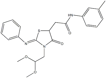 2-[3-(2,2-dimethoxyethyl)-4-oxo-2-(phenylimino)-1,3-thiazolidin-5-yl]-N-(3-methylphenyl)acetamide 化学構造式