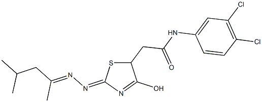 N-(3,4-dichlorophenyl)-2-{2-[(1,3-dimethylbutylidene)hydrazono]-4-hydroxy-2,5-dihydro-1,3-thiazol-5-yl}acetamide 化学構造式