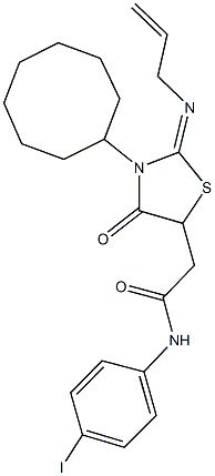 2-[2-(allylimino)-3-cyclooctyl-4-oxo-1,3-thiazolidin-5-yl]-N-(4-iodophenyl)acetamide Struktur