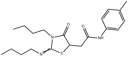 2-[3-butyl-2-(butylimino)-4-oxo-1,3-thiazolidin-5-yl]-N-(4-methylphenyl)acetamide Struktur