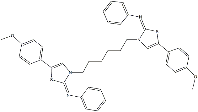 N-(5-(4-methoxyphenyl)-3-[6-(5-(4-methoxyphenyl)-2-(phenylimino)-1,3-thiazol-3(2H)-yl)hexyl]-1,3-thiazol-2(3H)-ylidene)-N-phenylamine,503607-39-4,结构式