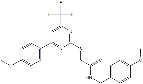 N-(4-methoxybenzyl)-2-{[4-(4-methoxyphenyl)-6-(trifluoromethyl)-2-pyrimidinyl]sulfanyl}acetamide Structure