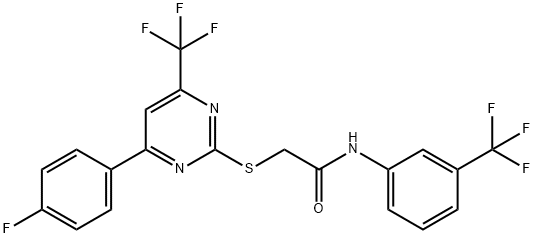 2-{[4-(4-fluorophenyl)-6-(trifluoromethyl)-2-pyrimidinyl]sulfanyl}-N-[3-(trifluoromethyl)phenyl]acetamide Struktur