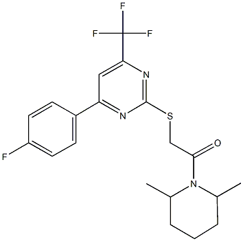 2-(2,6-dimethyl-1-piperidinyl)-2-oxoethyl 4-(4-fluorophenyl)-6-(trifluoromethyl)-2-pyrimidinyl sulfide Structure