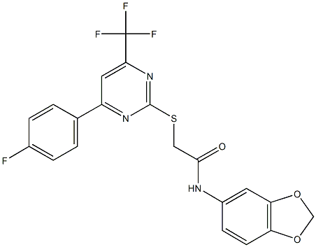 N-(1,3-benzodioxol-5-yl)-2-{[4-(4-fluorophenyl)-6-(trifluoromethyl)-2-pyrimidinyl]sulfanyl}acetamide Struktur