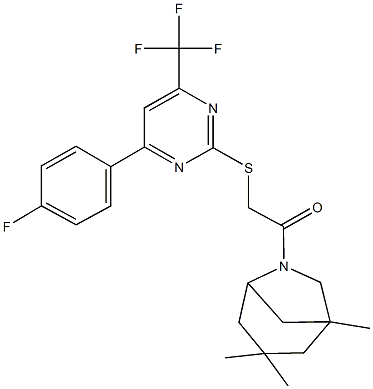 4-(4-fluorophenyl)-6-(trifluoromethyl)-2-pyrimidinyl 2-oxo-2-(1,3,3-trimethyl-6-azabicyclo[3.2.1]oct-6-yl)ethyl sulfide Structure