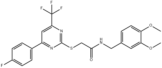 N-(3,4-dimethoxybenzyl)-2-{[4-(4-fluorophenyl)-6-(trifluoromethyl)-2-pyrimidinyl]sulfanyl}acetamide 结构式