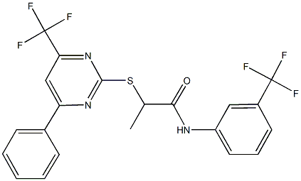 2-{[4-phenyl-6-(trifluoromethyl)-2-pyrimidinyl]sulfanyl}-N-[3-(trifluoromethyl)phenyl]propanamide Struktur