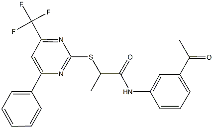 N-(3-acetylphenyl)-2-{[4-phenyl-6-(trifluoromethyl)-2-pyrimidinyl]sulfanyl}propanamide 化学構造式