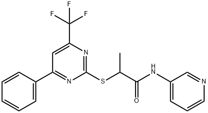 2-{[4-phenyl-6-(trifluoromethyl)-2-pyrimidinyl]sulfanyl}-N-(3-pyridinyl)propanamide 结构式
