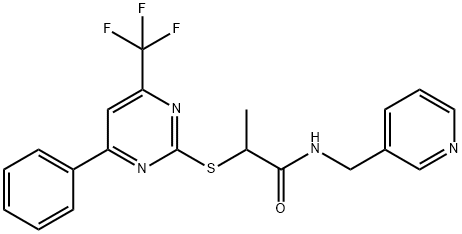 2-{[4-phenyl-6-(trifluoromethyl)-2-pyrimidinyl]sulfanyl}-N-(3-pyridinylmethyl)propanamide 化学構造式