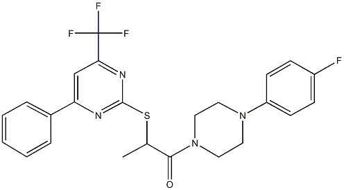 2-[4-(4-fluorophenyl)-1-piperazinyl]-1-methyl-2-oxoethyl 4-phenyl-6-(trifluoromethyl)-2-pyrimidinyl sulfide,505055-16-3,结构式