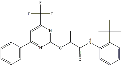 N-(2-tert-butylphenyl)-2-{[4-phenyl-6-(trifluoromethyl)-2-pyrimidinyl]sulfanyl}propanamide Structure