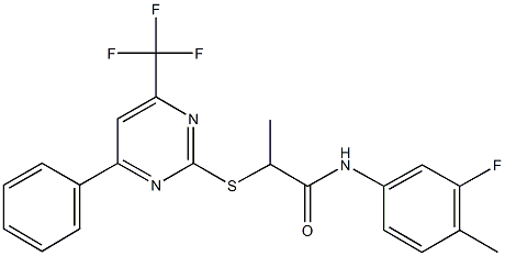 N-(3-fluoro-4-methylphenyl)-2-{[4-phenyl-6-(trifluoromethyl)-2-pyrimidinyl]sulfanyl}propanamide Struktur