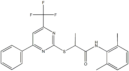 N-(2,6-dimethylphenyl)-2-{[4-phenyl-6-(trifluoromethyl)-2-pyrimidinyl]sulfanyl}propanamide 化学構造式