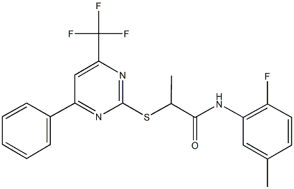 N-(2-fluoro-5-methylphenyl)-2-{[4-phenyl-6-(trifluoromethyl)-2-pyrimidinyl]sulfanyl}propanamide Struktur