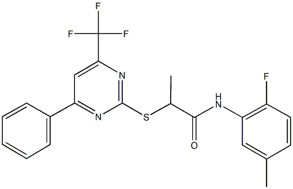 N-(2-fluoro-5-methylphenyl)-2-{[4-phenyl-6-(trifluoromethyl)-2-pyrimidinyl]sulfanyl}propanamide 结构式