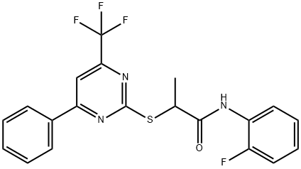 N-(2-fluorophenyl)-2-{[4-phenyl-6-(trifluoromethyl)-2-pyrimidinyl]sulfanyl}propanamide Struktur