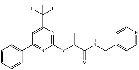 2-{[4-phenyl-6-(trifluoromethyl)-2-pyrimidinyl]sulfanyl}-N-(4-pyridinylmethyl)propanamide 结构式