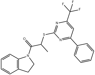 2-(2,3-dihydro-1H-indol-1-yl)-1-methyl-2-oxoethyl 4-phenyl-6-(trifluoromethyl)-2-pyrimidinyl sulfide 结构式