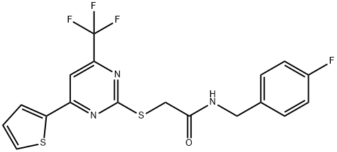 N-(4-fluorobenzyl)-2-{[4-(2-thienyl)-6-(trifluoromethyl)-2-pyrimidinyl]sulfanyl}acetamide 化学構造式