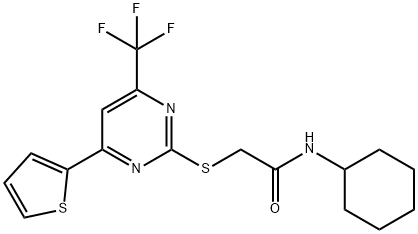 N-cyclohexyl-2-{[4-(2-thienyl)-6-(trifluoromethyl)-2-pyrimidinyl]sulfanyl}acetamide Structure