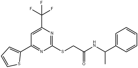 N-(1-phenylethyl)-2-{[4-(2-thienyl)-6-(trifluoromethyl)-2-pyrimidinyl]sulfanyl}acetamide Struktur