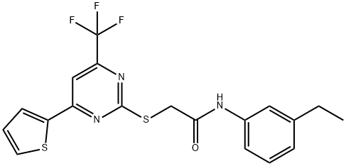 N-(3-ethylphenyl)-2-{[4-(2-thienyl)-6-(trifluoromethyl)-2-pyrimidinyl]sulfanyl}acetamide Structure