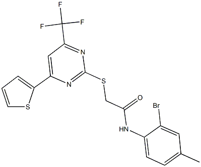 N-(2-bromo-4-methylphenyl)-2-{[4-(2-thienyl)-6-(trifluoromethyl)-2-pyrimidinyl]sulfanyl}acetamide Struktur