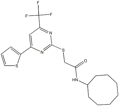 N-cyclooctyl-2-{[4-(2-thienyl)-6-(trifluoromethyl)-2-pyrimidinyl]sulfanyl}acetamide Structure