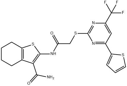 2-[({[4-(2-thienyl)-6-(trifluoromethyl)-2-pyrimidinyl]sulfanyl}acetyl)amino]-4,5,6,7-tetrahydro-1-benzothiophene-3-carboxamide,505057-67-0,结构式