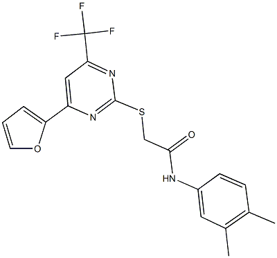 N-(3,4-dimethylphenyl)-2-{[4-(2-furyl)-6-(trifluoromethyl)-2-pyrimidinyl]sulfanyl}acetamide 化学構造式