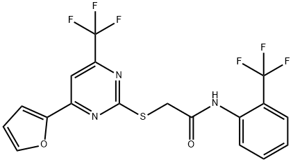 2-{[4-(2-furyl)-6-(trifluoromethyl)-2-pyrimidinyl]sulfanyl}-N-[2-(trifluoromethyl)phenyl]acetamide 结构式