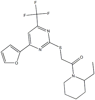 2-{[2-(2-ethyl-1-piperidinyl)-2-oxoethyl]sulfanyl}-4-(2-furyl)-6-(trifluoromethyl)pyrimidine Struktur
