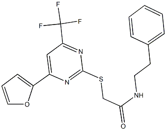 2-{[4-(2-furyl)-6-(trifluoromethyl)-2-pyrimidinyl]sulfanyl}-N-(2-phenylethyl)acetamide Structure